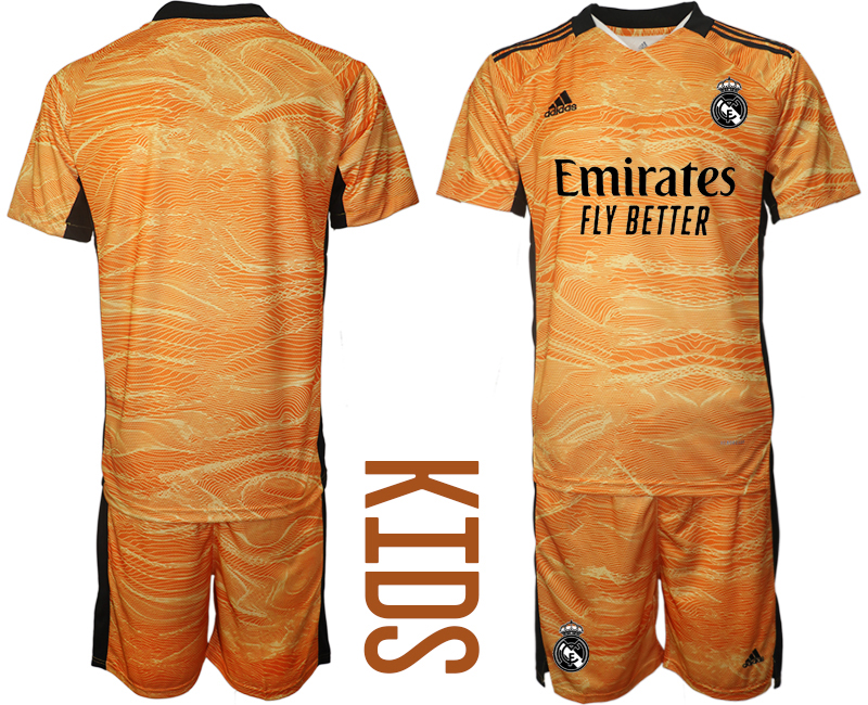 Youth 2021-2022 Club Real Madrid orange yellow goalkeeper blank Soccer Jersey->youth soccer jersey->Youth Jersey